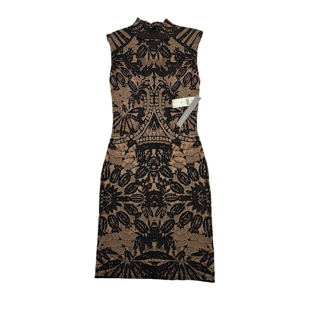 Anthropologie Mock-Neck Cap-Sleeve Slim Knit Midi Dress Brown Size XXS